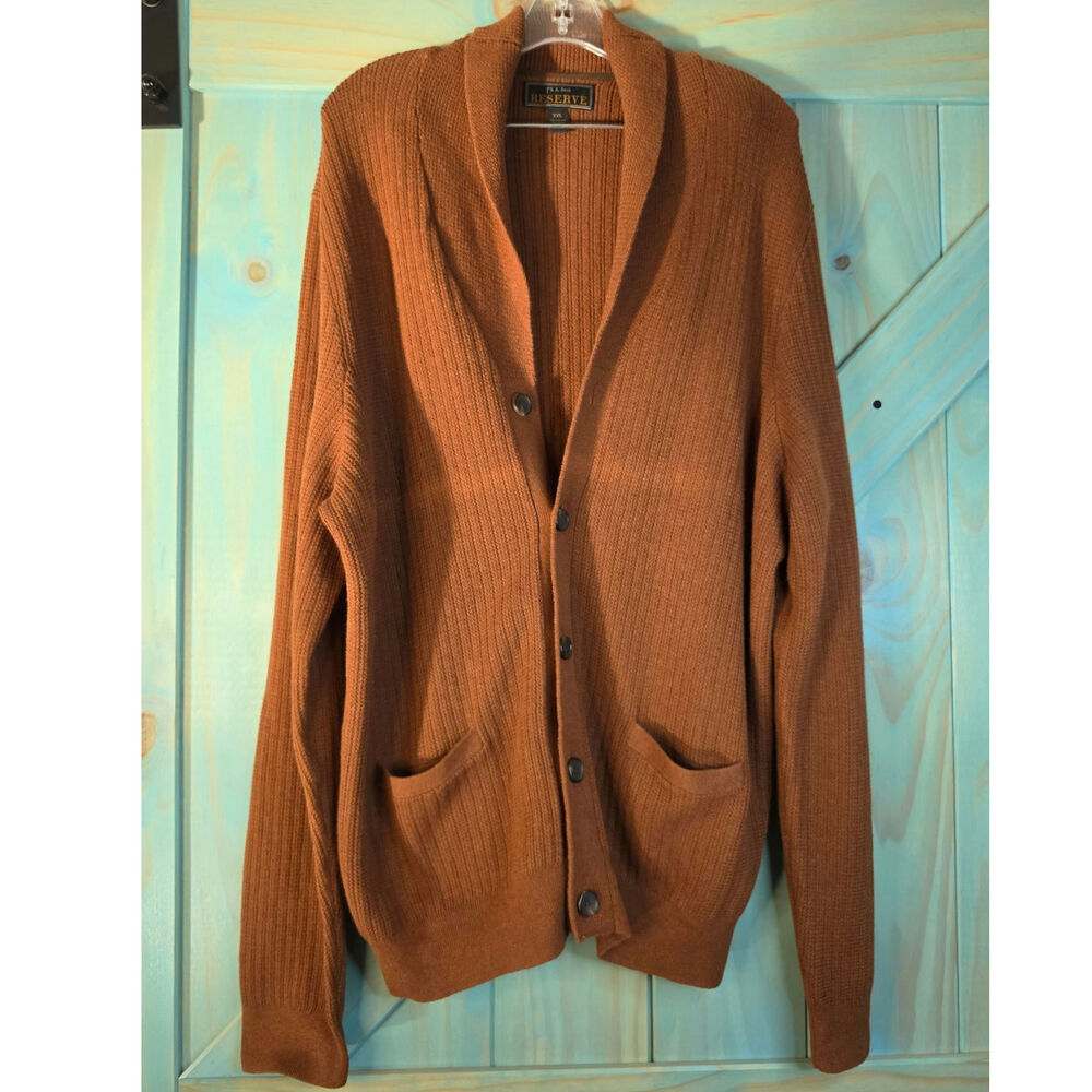 Wool Blend Light Brown Ribbed Knit Cardigan Jos. A Bank Reserve Collection